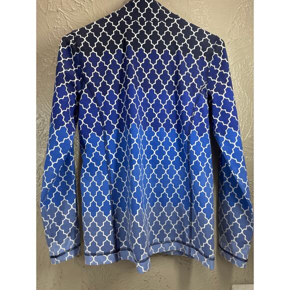 T by Talbots Womens Yoga Jacket Coat Top Full Zip Blue White Printed Size XS - Picture 3 of 5